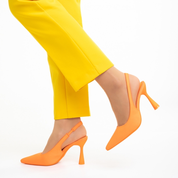 Γυναικεία παπούτσια  πορτοκαλί  από ύφασμα με τακούνι Dolabella, 5 - Kalapod.gr