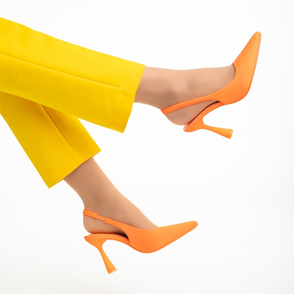 Γυναικεία παπούτσια  πορτοκαλί  από ύφασμα με τακούνι Dolabella, 6 - Kalapod.gr