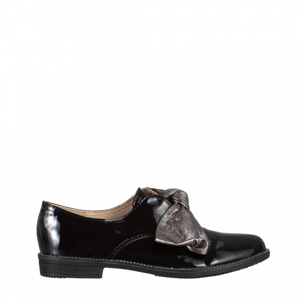 Γυναικεία παπούτσια  μαύρα από οικολογικό δέρμα  λουστρίνι Mitra, 2 - Kalapod.gr