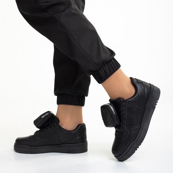 Γυναικεία αθλητικά παπούτσια μαύρα από οικολογικό δέρμα  Inola, 4 - Kalapod.gr