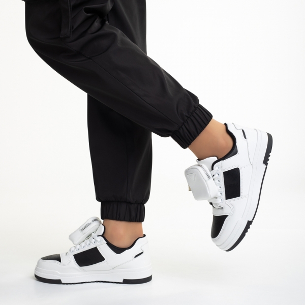 Γυναικεία αθλητικά παπούτσια λευκά με μαύρο από οικολογικό δέρμα  Inola, 4 - Kalapod.gr
