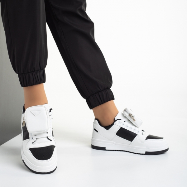 Γυναικεία αθλητικά παπούτσια λευκά με μαύρο από οικολογικό δέρμα  Inola - Kalapod.gr