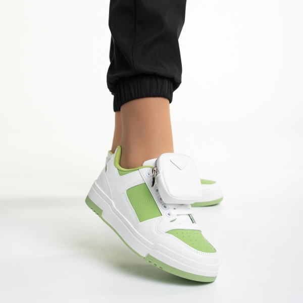 Γυναικεία αθλητικά παπούτσια λευκά με πράσινο από οικολογικό δέρμα  Inola, 3 - Kalapod.gr