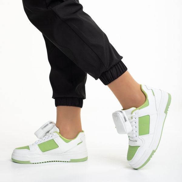 Γυναικεία αθλητικά παπούτσια λευκά με πράσινο από οικολογικό δέρμα  Inola, 4 - Kalapod.gr