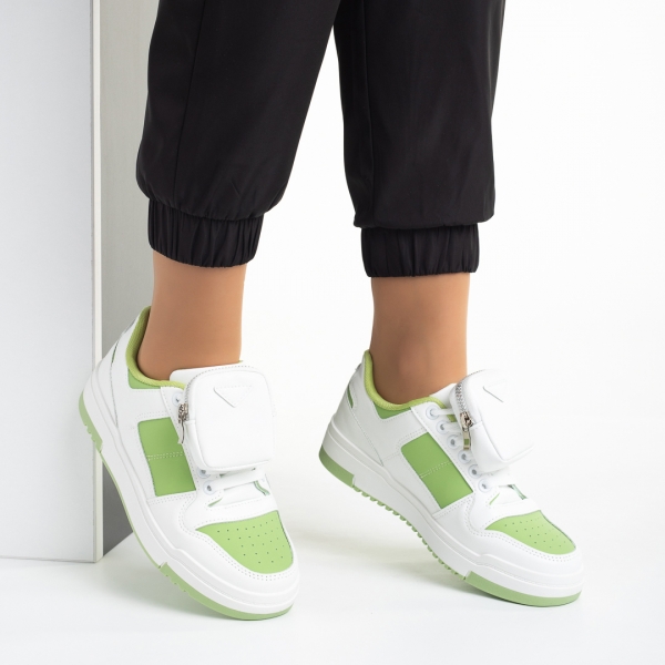 Γυναικεία αθλητικά παπούτσια λευκά με πράσινο από οικολογικό δέρμα  Inola - Kalapod.gr