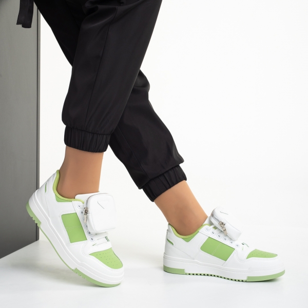 Γυναικεία αθλητικά παπούτσια λευκά με πράσινο από οικολογικό δέρμα  Inola, 5 - Kalapod.gr