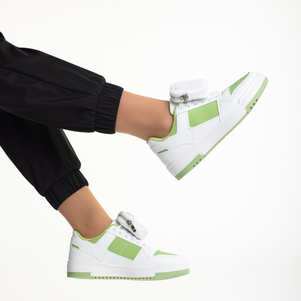 Γυναικεία αθλητικά παπούτσια λευκά με πράσινο από οικολογικό δέρμα  Inola, 6 - Kalapod.gr