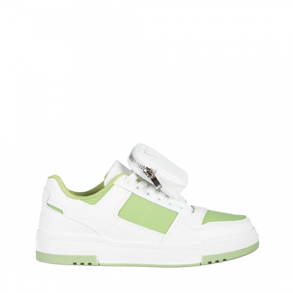 Γυναικεία αθλητικά παπούτσια λευκά με πράσινο από οικολογικό δέρμα  Inola, 2 - Kalapod.gr
