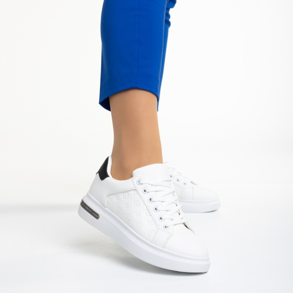 Γυναικεία αθλητικά παπούτσια  λευκά με μαύρο από οικολογικό δέρμα Denesha - Kalapod.gr