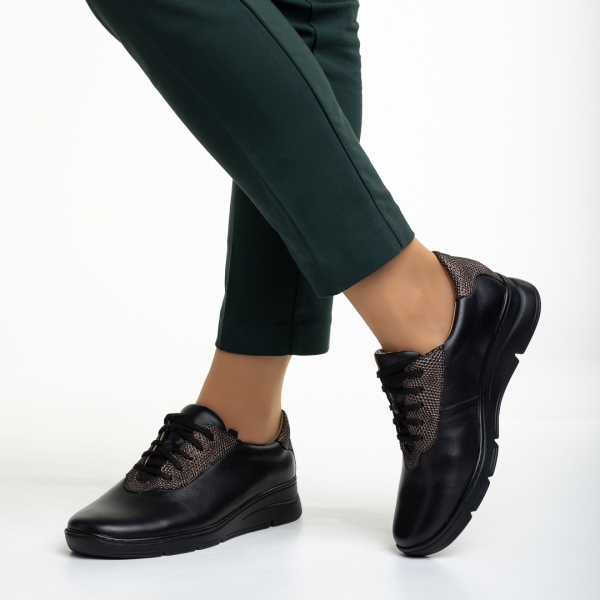Γυναικεία casual παπούτσια μαύρα από φυσικό δέρμα Anahita, 3 - Kalapod.gr
