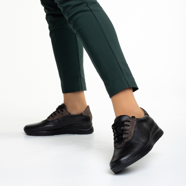 Γυναικεία casual παπούτσια μαύρα από φυσικό δέρμα Anahita, 4 - Kalapod.gr