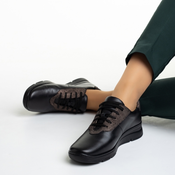 Γυναικεία casual παπούτσια μαύρα από φυσικό δέρμα Anahita, 5 - Kalapod.gr