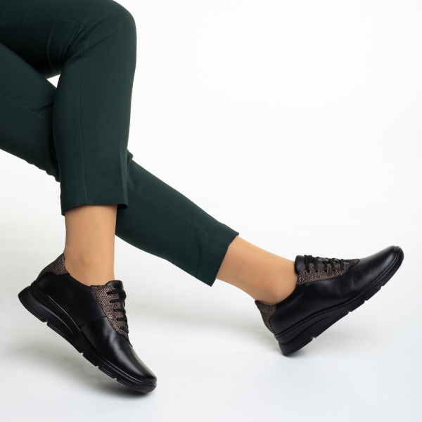 Γυναικεία casual παπούτσια μαύρα από φυσικό δέρμα Anahita, 6 - Kalapod.gr