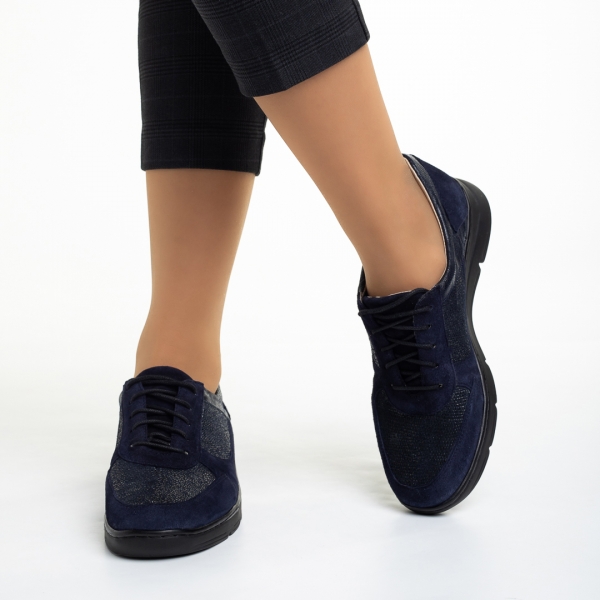 Γυναικεία casual παπούτσια μπλε από φυσικό δέρμα Meira, 3 - Kalapod.gr