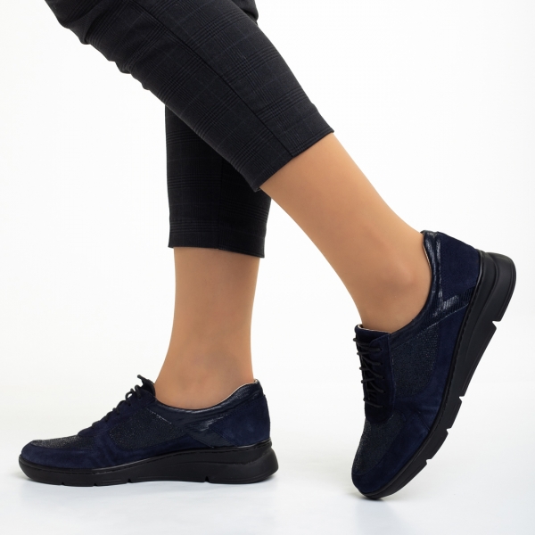Γυναικεία casual παπούτσια μπλε από φυσικό δέρμα Meira, 4 - Kalapod.gr