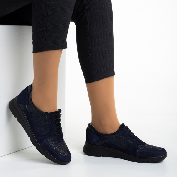Γυναικεία casual παπούτσια μπλε από φυσικό δέρμα Meira, 5 - Kalapod.gr