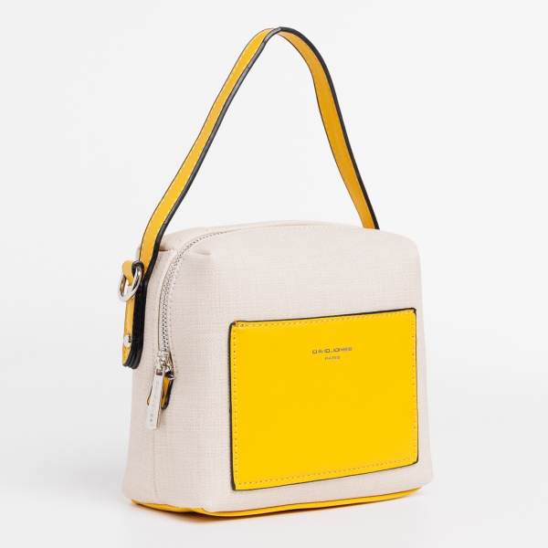 Γυναικεία τσάντα David Jones μπεζ με κίτρινο από ύφασμα  Maristella, 3 - Kalapod.gr
