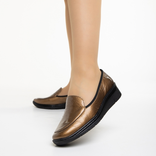 Γυναικεία παπούτσια χρυσάφι από φυσικό δέρμα Kamala, 3 - Kalapod.gr