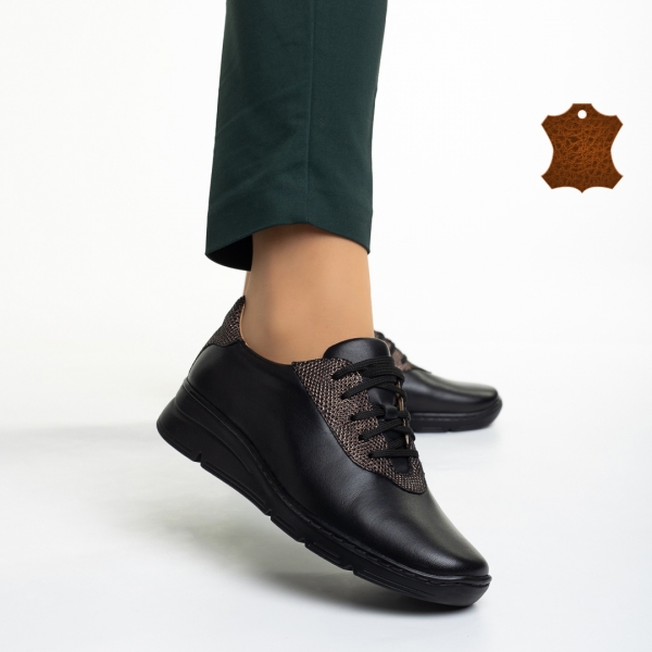 Γυναικεία casual παπούτσια μαύρα από φυσικό δέρμα Anahita - Kalapod.gr