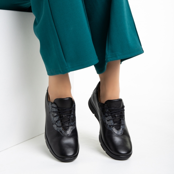 Γυναικεία casual παπούτσια μαύρα με γκρί από φυσικό δέρμα Anahita, 5 - Kalapod.gr