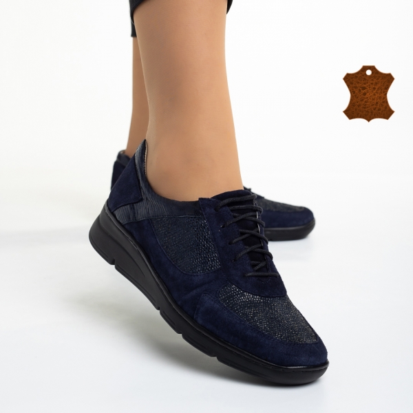 Γυναικεία casual παπούτσια μπλε από φυσικό δέρμα Meira - Kalapod.gr