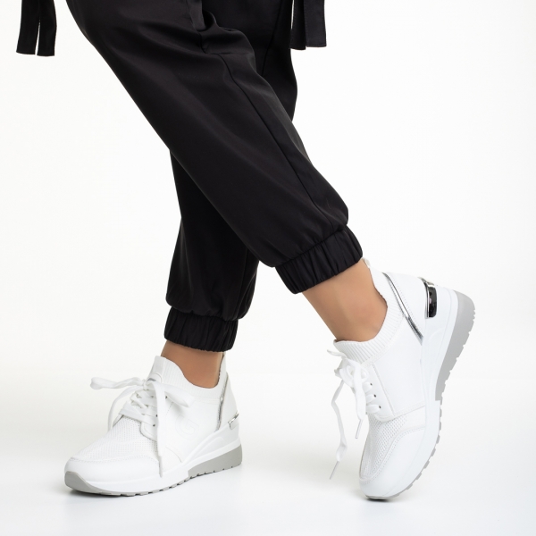 Γυναικεία αθλητικά παπούτσια λευκά από οικολογικό δέρμα και ύφασμα Alix, 4 - Kalapod.gr