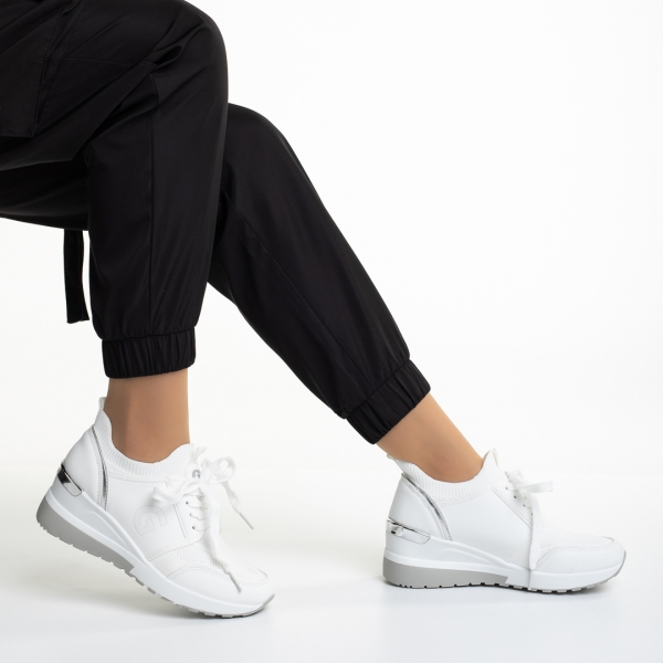 Γυναικεία αθλητικά παπούτσια λευκά από οικολογικό δέρμα και ύφασμα Alix, 5 - Kalapod.gr