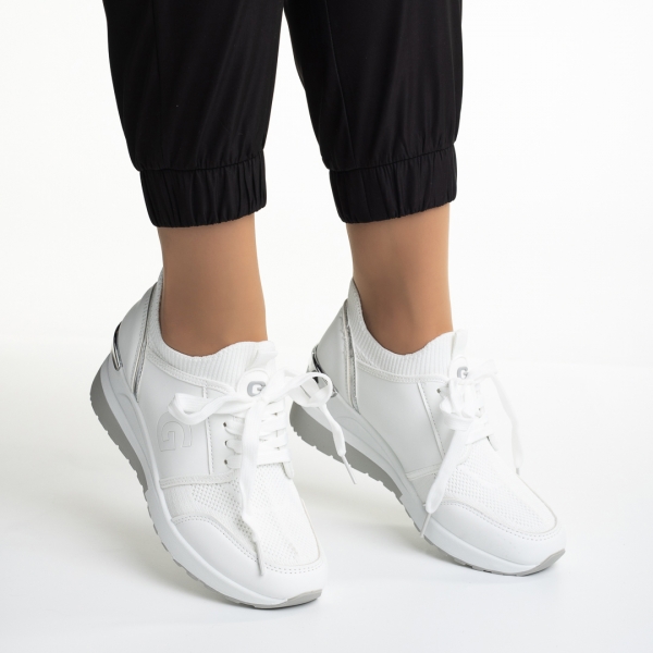 Γυναικεία αθλητικά παπούτσια λευκά από οικολογικό δέρμα και ύφασμα Alix, 6 - Kalapod.gr