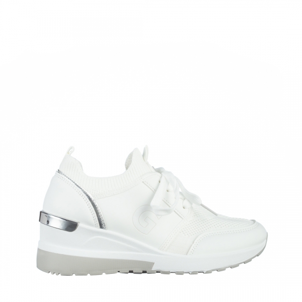Γυναικεία αθλητικά παπούτσια λευκά από οικολογικό δέρμα και ύφασμα Alix, 2 - Kalapod.gr