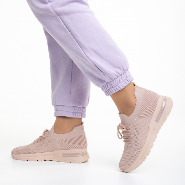 Γυναικεία αθλητικά παπούτσια ροζ από ύφασμα Miyoko, 4 - Kalapod.gr