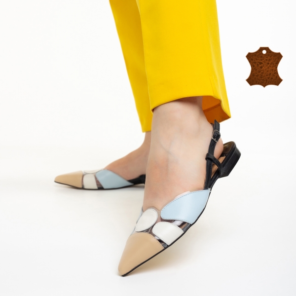 Γυναικεία παπούτσια Marco μπεζ με μπλε από φυσικό δέρμα Alfonsina - Kalapod.gr
