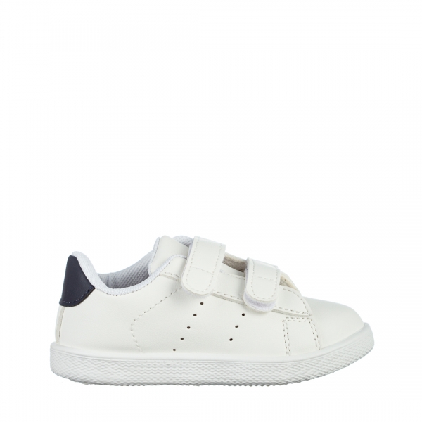 Παιδικά αθλητικά παπούτσια λευκά με μπλε από οικολογικό δέρμα Frost, 2 - Kalapod.gr