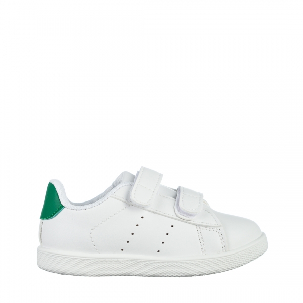 Παιδικά αθλητικά παπούτσια λευκά με πράσινα από οικολογικό δέρμα Frost, 2 - Kalapod.gr