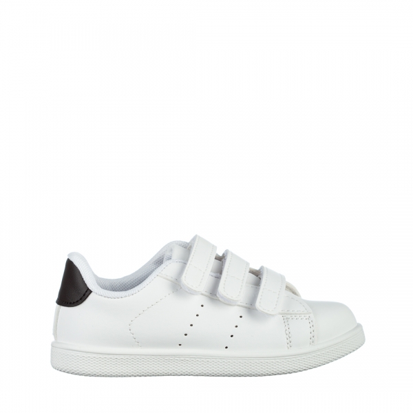 Παιδικά αθλητικά παπούτσια λευκά με μαύρο από οικολογικό δέρμα Frost, 2 - Kalapod.gr