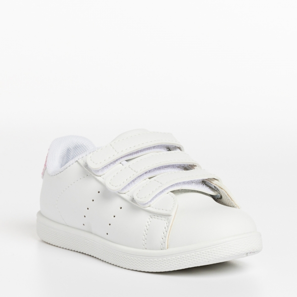 Παιδικά αθλητικά παπούτσια λευκά με ροζ από οικολογικό δέρμα Faydra, 3 - Kalapod.gr