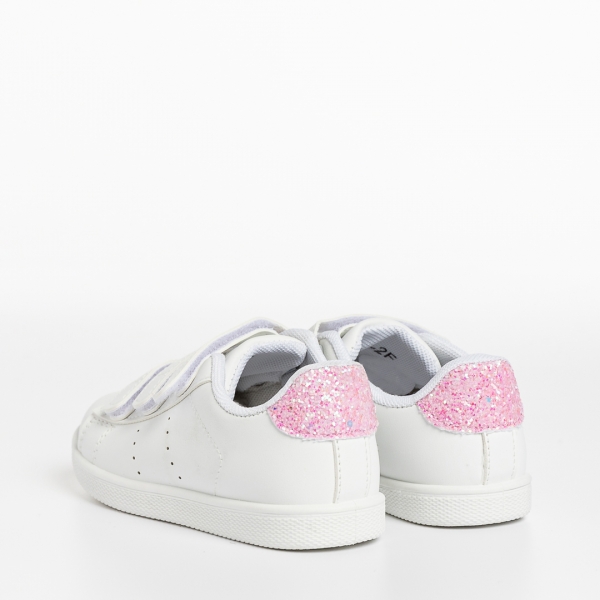 Παιδικά αθλητικά παπούτσια λευκά με ροζ από οικολογικό δέρμα Faydra, 4 - Kalapod.gr