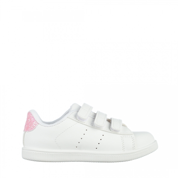 Παιδικά αθλητικά παπούτσια λευκά με ροζ από οικολογικό δέρμα Faydra, 2 - Kalapod.gr