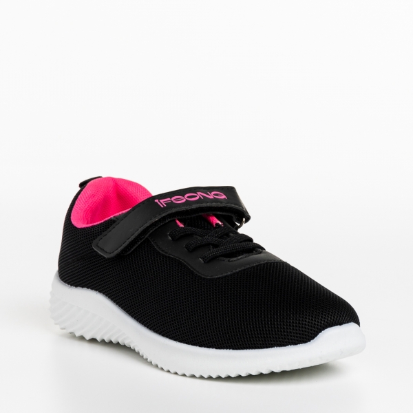 Παιδικά αθλητικά παπούτσια μαύρα με ροζ από ύφασμα Amie, 3 - Kalapod.gr