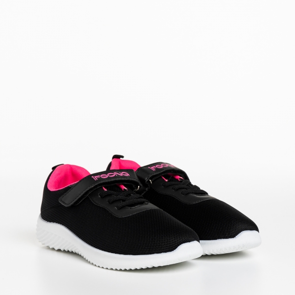 Παιδικά αθλητικά παπούτσια μαύρα με ροζ από ύφασμα Amie - Kalapod.gr
