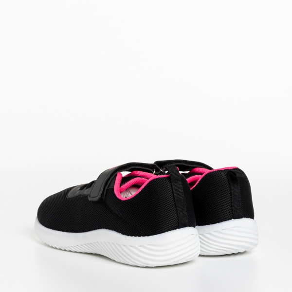 Παιδικά αθλητικά παπούτσια μαύρα με ροζ από ύφασμα Amie, 4 - Kalapod.gr