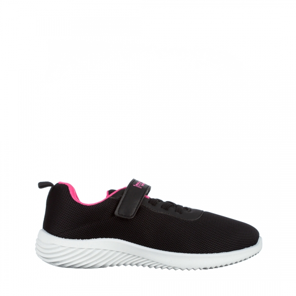 Παιδικά αθλητικά παπούτσια μαύρα με ροζ από ύφασμα Amie, 2 - Kalapod.gr