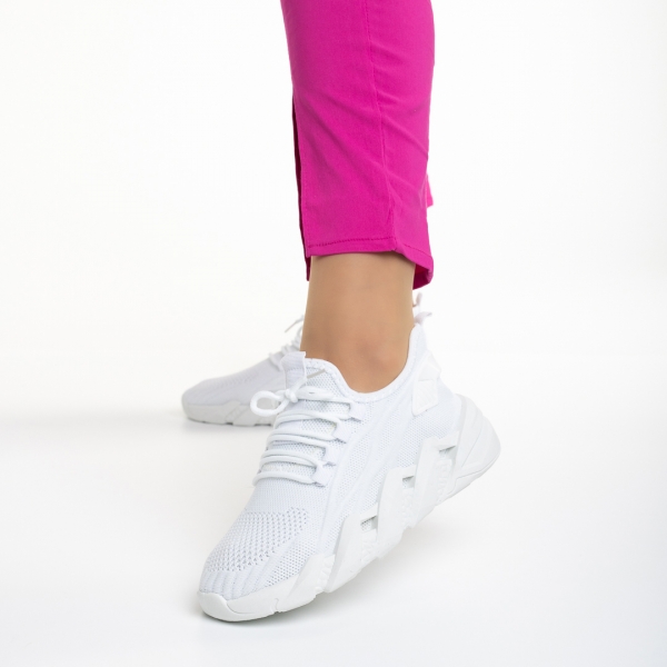 Γυναικεία αθλητικά παπούτσια λευκά από ύφασμα Leanna, 5 - Kalapod.gr