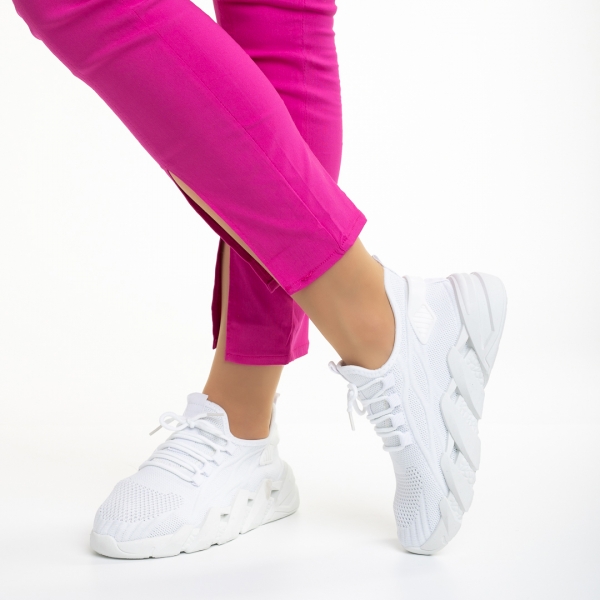 Γυναικεία αθλητικά παπούτσια λευκά από ύφασμα Leanna, 2 - Kalapod.gr
