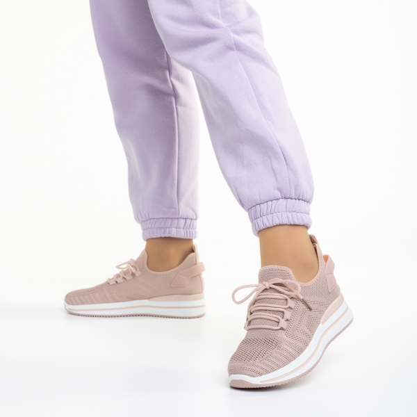 Γυναικεία αθλητικά παπούτσια ροζ από ύφασμα Aryana, 3 - Kalapod.gr