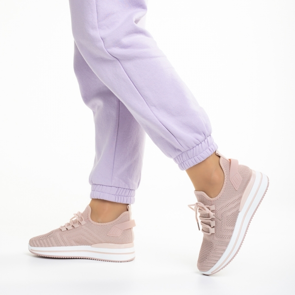 Γυναικεία αθλητικά παπούτσια ροζ από ύφασμα Aryana, 4 - Kalapod.gr