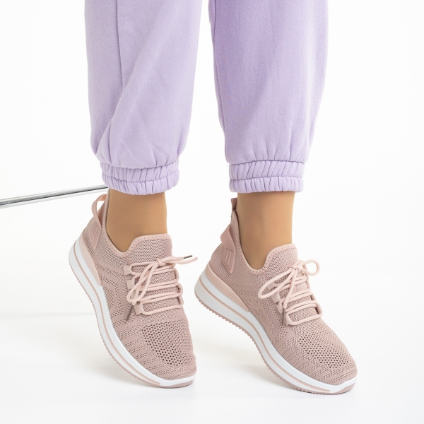 Γυναικεία αθλητικά παπούτσια ροζ από ύφασμα Aryana, 5 - Kalapod.gr