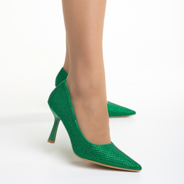 Γυναικεία παπούτσια πράσινα από ύφασμα με τακούνι Inga - Kalapod.gr