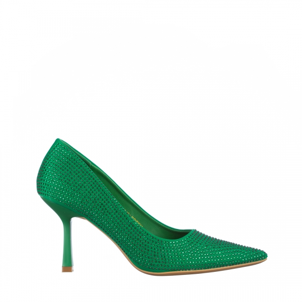 Γυναικεία παπούτσια πράσινα από ύφασμα με τακούνι Inga, 2 - Kalapod.gr