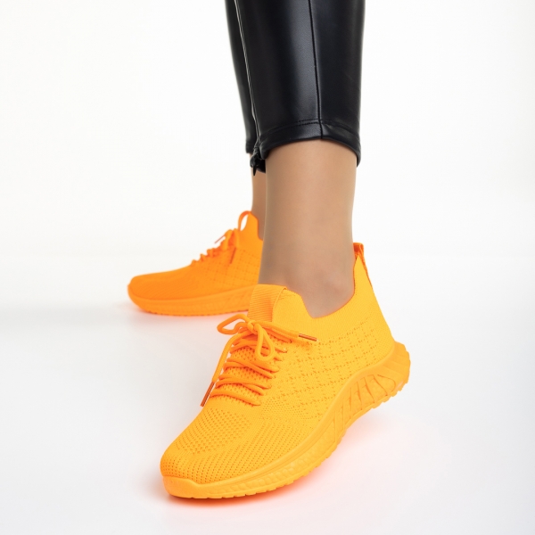 Γυναικεία αθλητικά παπούτσια πορτοκαλί από ύφασμα Kassidy, 3 - Kalapod.gr