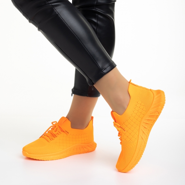 Γυναικεία αθλητικά παπούτσια πορτοκαλί από ύφασμα Kassidy, 4 - Kalapod.gr